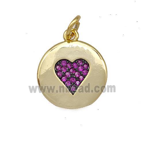 Copper Heart Charms Pendant Pave Zircon Circle Gold Plated