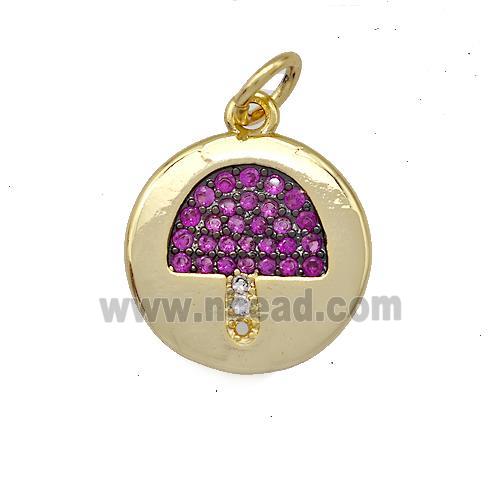 Copper Mushroom Charms Pendant Pave Zircon Circle Gold Plated