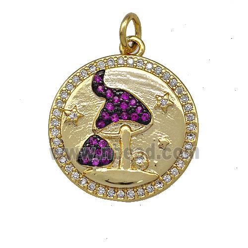 Copper Mushroom Charms Pendant Pave Zircon Circle Gold Plated