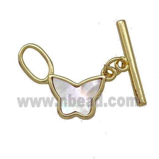 Copper Toggle Clasp Pave Shell Butterfly Gold Plated