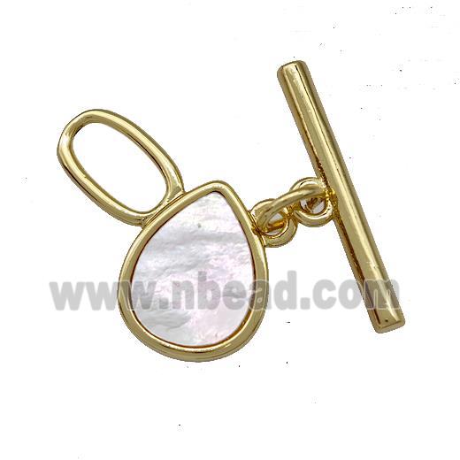 Copper Toggle Clasp Pave Shell Teardrop Gold Plated