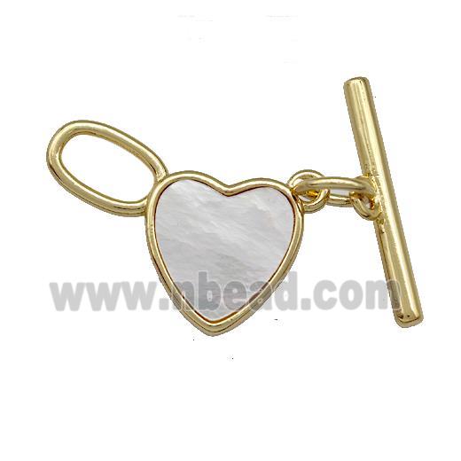 Copper Toggle Clasp Pave Shell Heart Gold Plated