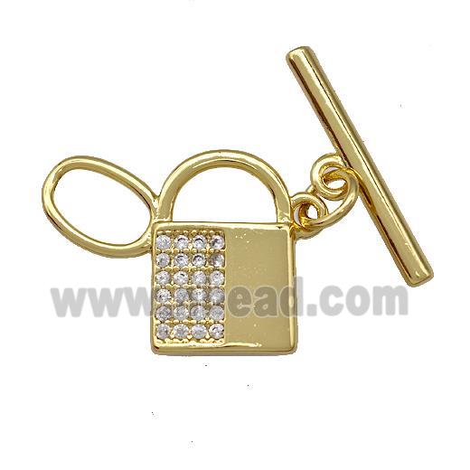 Copper Toggle Clasp Pave Zircon Lock Gold Plated