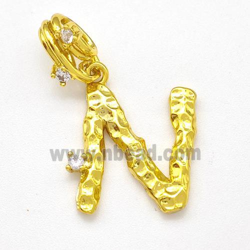 Copper Letter-N Pendant Pave Zircon Gold Plated