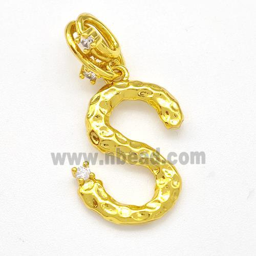Copper Letter-S Pendant Pave Zircon Gold Plated