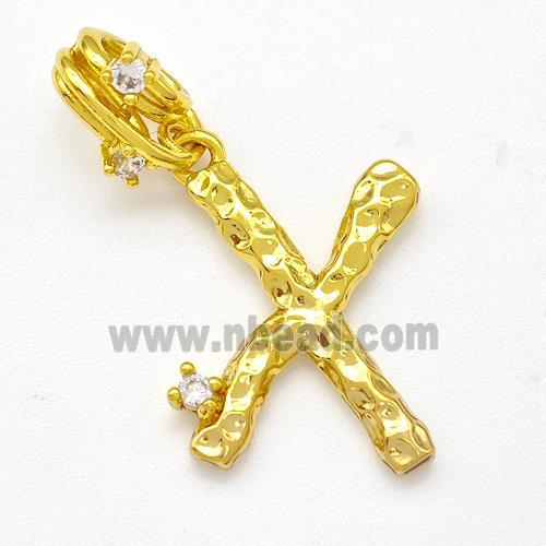 Copper Letter-X Pendant Pave Zircon Gold Plated