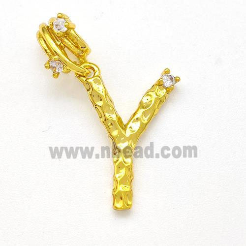 Copper Letter-Y Pendant Pave Zircon Gold Plated
