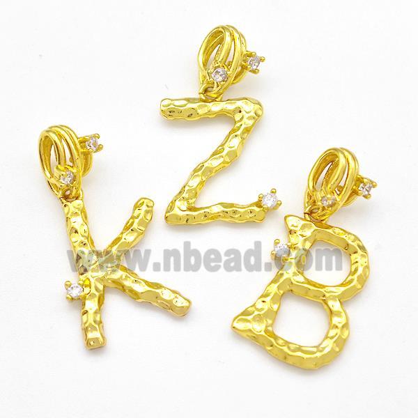 Copper Letter Pendant Pave Zircon Mixed Alphabet Gold Plated