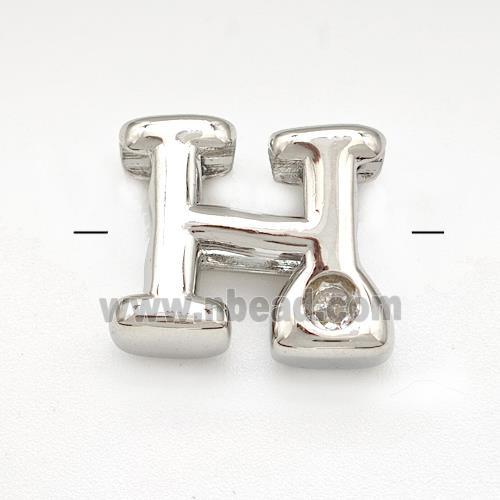 Copper Letter-H Beads Pave Zircon Platinum Plated