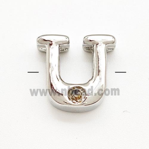 Copper Letter-U Beads Pave Zircon Platinum Plated