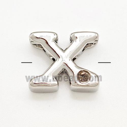 Copper Letter-X Beads Pave Zircon Platinum Plated