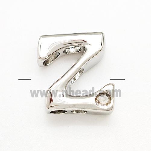 Copper Letter-Z Beads Pave Zircon Platinum Plated