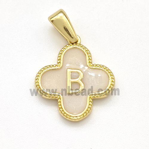 Copper Clover Pendant Letter-B Painted Gold Plated