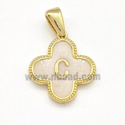 Copper Clover Pendant Letter-C Painted Gold Plated