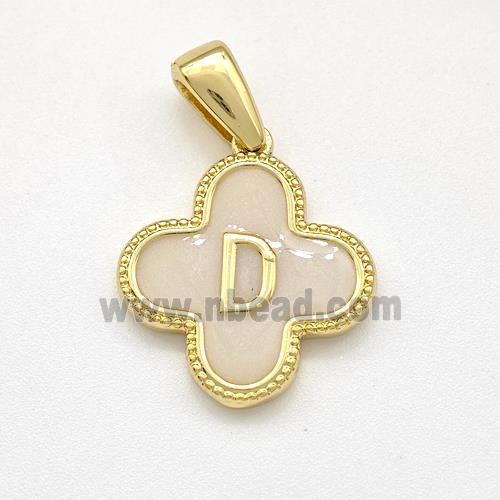 Copper Clover Pendant Letter-D Painted Gold Plated