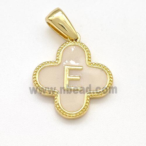 Copper Clover Pendant Letter-E Painted Gold Plated