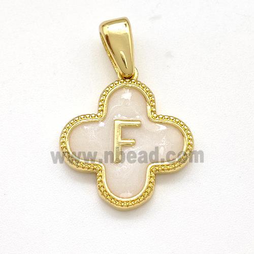 Copper Clover Pendant Letter-F Painted Gold Plated