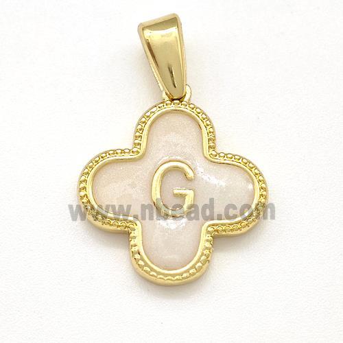 Copper Clover Pendant Letter-G Painted Gold Plated