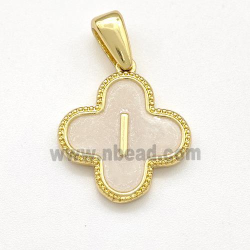 Copper Clover Pendant Letter-I Painted Gold Plated