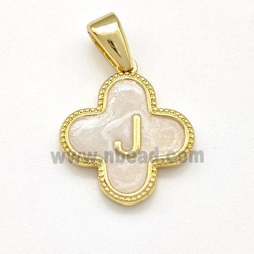 Copper Clover Pendant Letter-J Painted Gold Plated