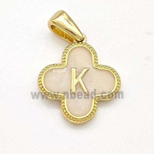 Copper Clover Pendant Letter-K Painted Gold Plated