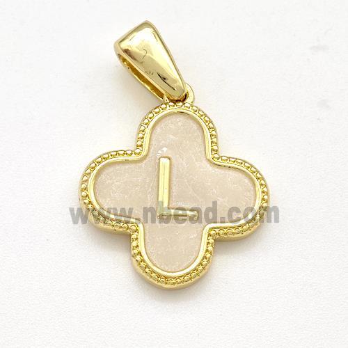 Copper Clover Pendant Letter-L Painted Gold Plated