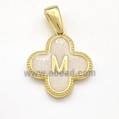 Copper Clover Pendant Letter-M Painted Gold Plated