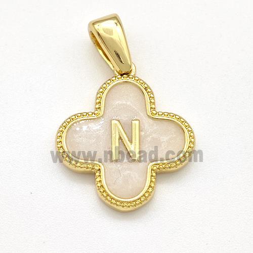 Copper Clover Pendant Letter-N Painted Gold Plated
