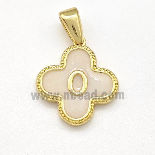 Copper Clover Pendant Letter-O Painted Gold Plated