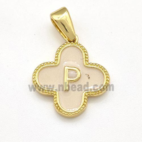 Copper Clover Pendant Letter-P Painted Gold Plated