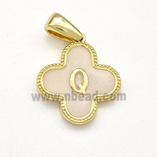 Copper Clover Pendant Letter-Q Painted Gold Plated