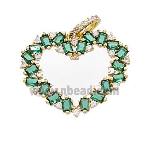 Copper Heart Pendant Micro Pave Green Zirconia Gold Plated
