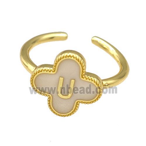 Copper Clover Rings Letter-U Painted Gold Plated