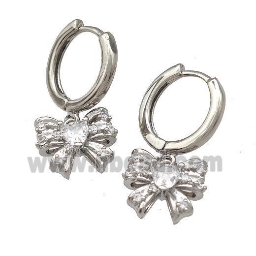 Copper Bow Hoop Earrings Pave Zircon Platinum Plated
