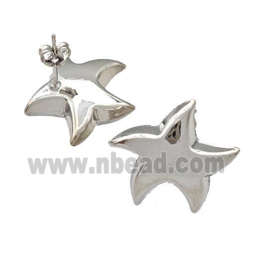 Copper Starfish Stud Earrings Platinum Plated
