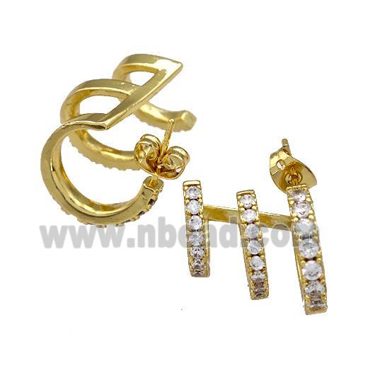 Copper Stud Earrings Pave Zirconia Gold Plated