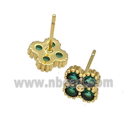 Copper Stud Earrings Micro Pave Zirconia Flower Gold Plated