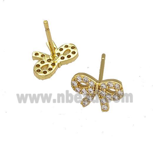 Copper Bow Stud Earrings Pave Zirconia Gold Plated