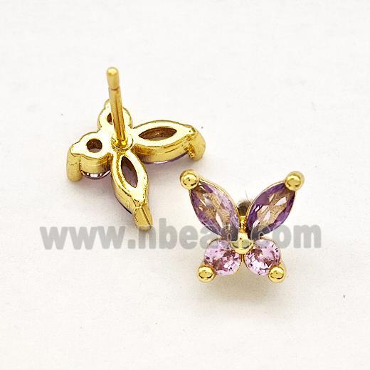 Copper Butterfly Stud Earrings Pave Zirconia Gold Plated