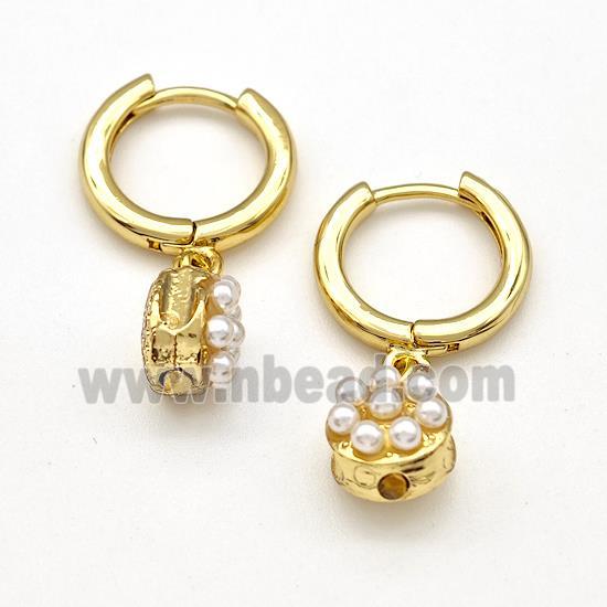 Copper Hoop Earrings Pave Pearlized Resin Gold Plated