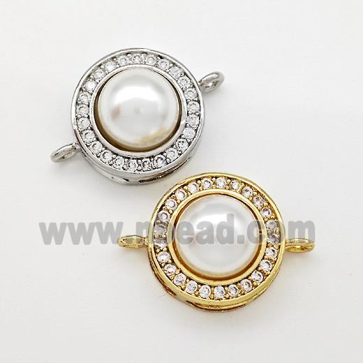 Copper Coin Connector Pave Pearlized Resin Zirconia Mixed