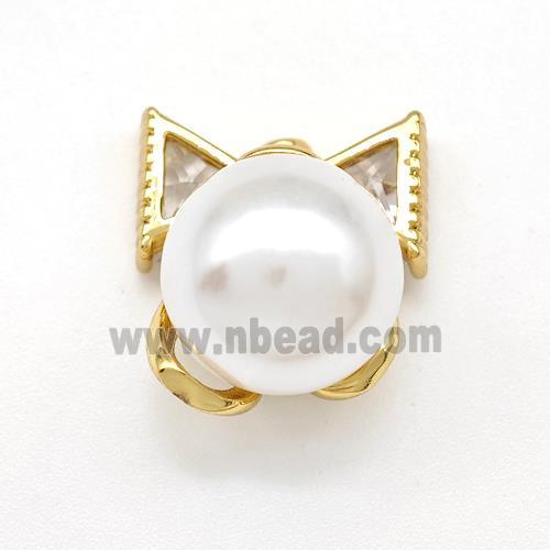 Copper Bow Pendant Pave Pearlized Resin Gold Plated
