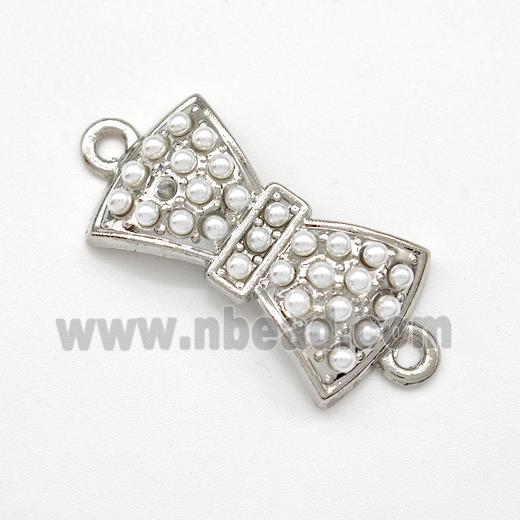 Copper Bow Connector Pave Pearlized Resin Platinum Plated