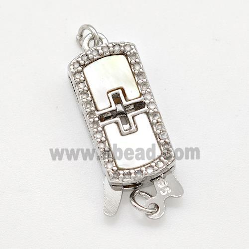 Copper Slider Clasp Pave Shell Zirconia Rectangle Platinum Plated
