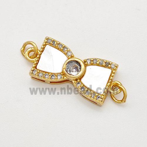 Copper Bow Connector Pave Shell Zirconia Gold Plated