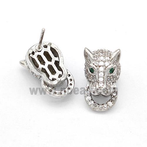 Copper Stud Earrings Pave Zirconia Leopard Platinum Plated