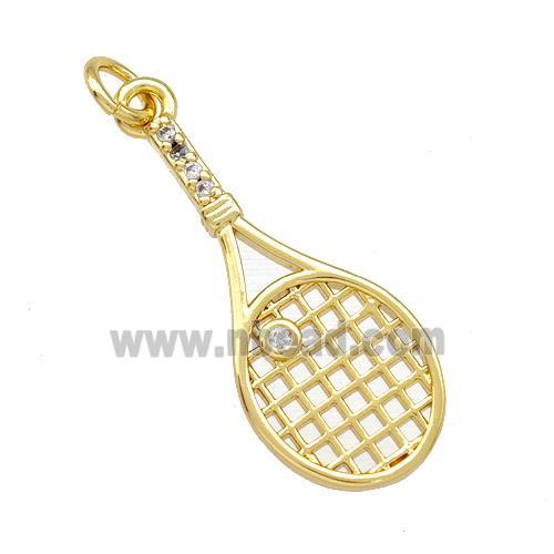 Tennis Racket Charms Copper Pendant Pave Zirconia Gold Plated