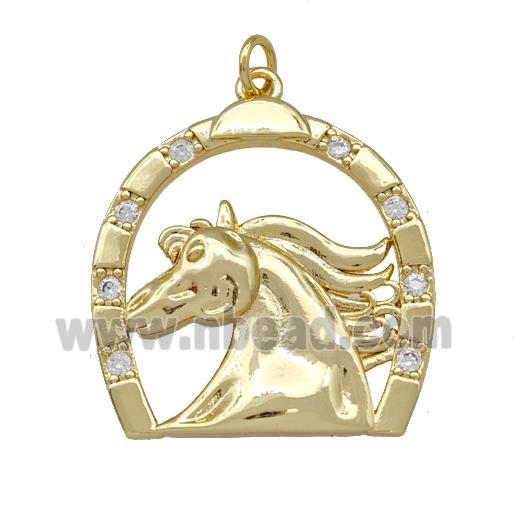 Copper Horse Charms Pendant Pave Zirconia Gold Plated