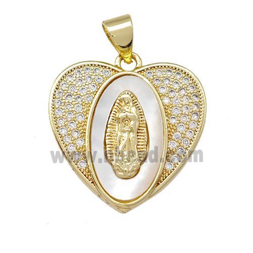 Jesus Charms Copper Heart Pendant Pave Shell Zirconia 18K Gold Plated