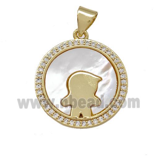 Kids Boy Charms Copper Circle Pendant Pave Shell Zirconia 18K Gold Plated